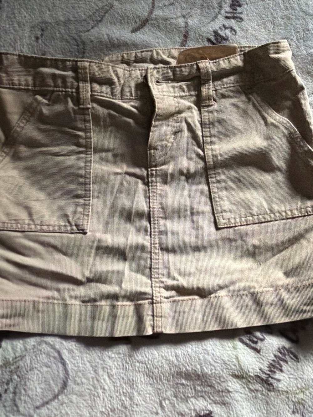 Beige Corduroy Mini Skirt with Front Pockets